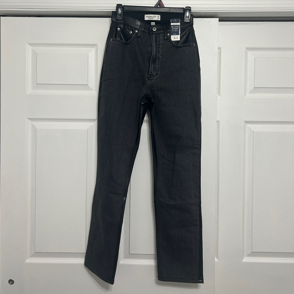 Abercrombie Black Denim Leather Jeans